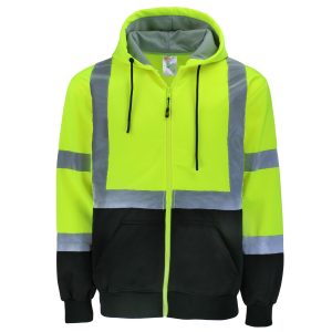 Safety Brite SB-C3HWBBZ Class 3 Hi Vis Full Zip Heavy Weight Sweatshirt with Black Bottom